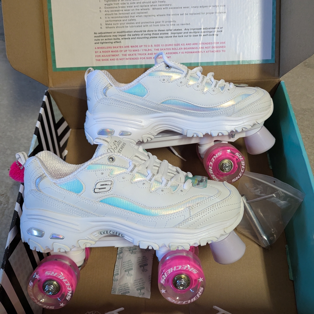 Skechers White Roller Skates with Light-Up Pink Wheels